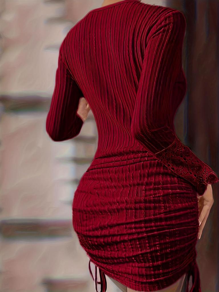 2024 Autumn European & American Women's Solid Color Round Neck Bodycon Dress