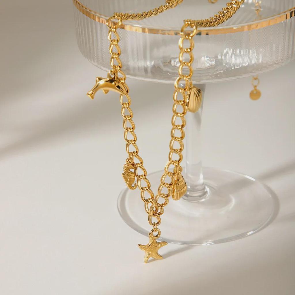 Ocean Series: Stainless Steel Starfish & Shell Pendant Necklace – Fade-Resistant Titanium Mix & Match Design