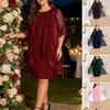 Glitter Shawl Design Plus Size Women Dress Round Neck Half Sleeve Slimming Loose Hem Casual Office Party Wear