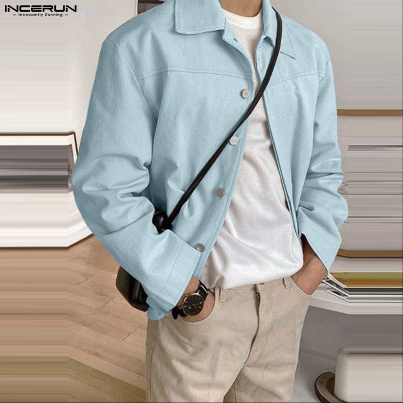 INCERUN Spring Men Casual Lapel Long Sleeve Buttons Up Cargo Jackets Coats