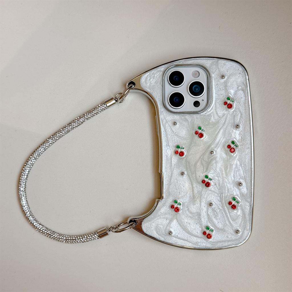 Etui na telefon na ramię z perłami i wiśniami dla serii iPhone 12-17 — Błyszczący regulowany pasek, Świeży letni design