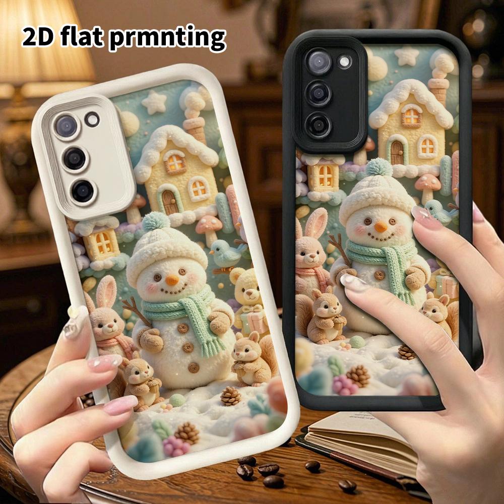 Phone Case: 2D Flat Design Suitable for Samsung Galaxy A34 A35 M05 M06 S20 S22 S21 FE Plus 5G Protective Case, Winter Snowman Town, Perfect Christmas 