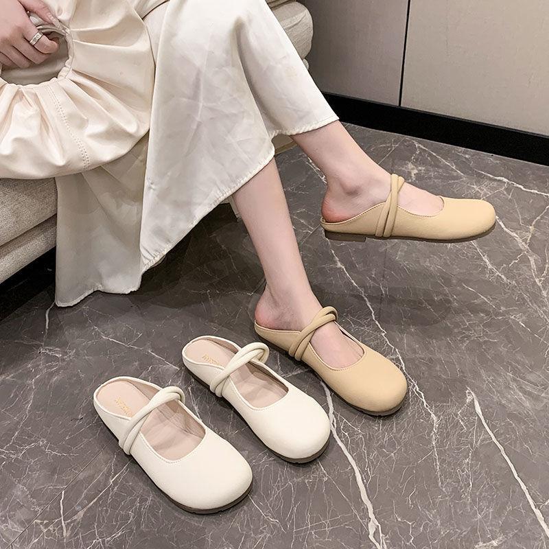 Baotou half slippers women's summer wear 2025 new gentle matching skirt lazy one pedal Mary Jane cool slippers