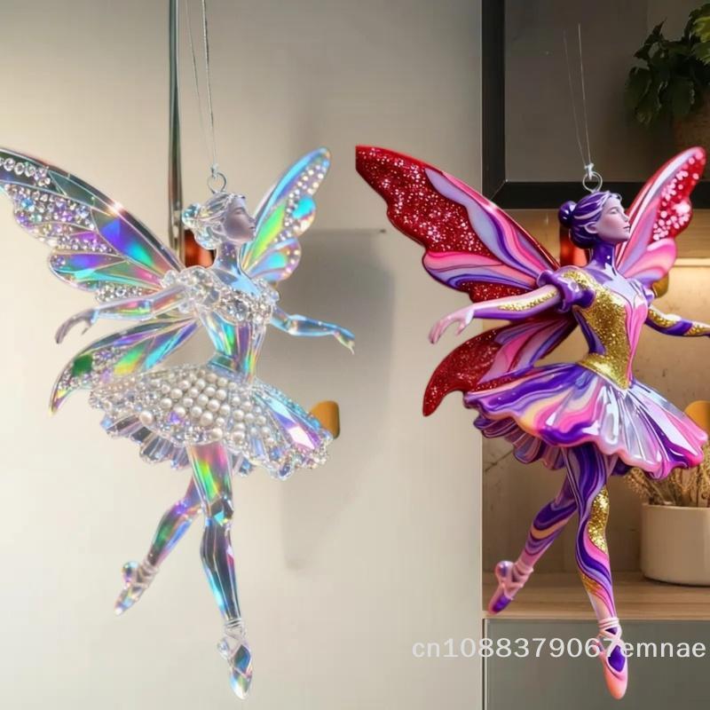 Simulation 2D Acrylic Pendants Sparkling Christmas Tree Decorations Car Rearview Mirror Charms Ornament for Holiday Decoration