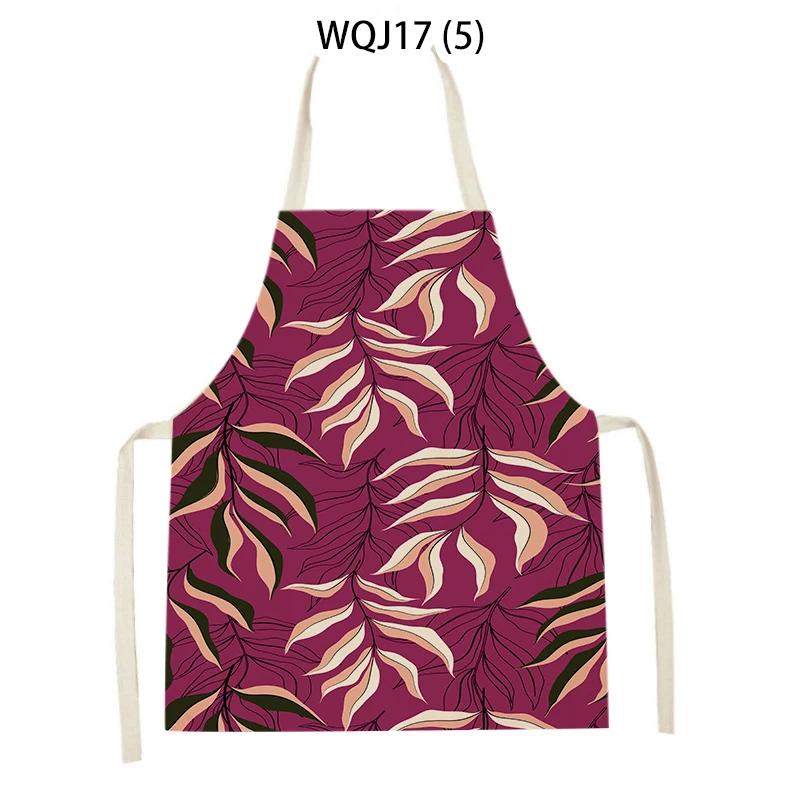 Flower Leaves Pattern Kitchen Aprons Home Cooking Linen Sleeveless Aprons Plants Style Household Sleeveless Cleaning Pinafore