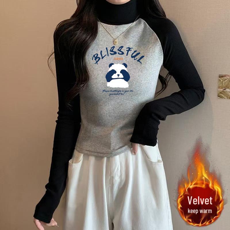 

Women s Slimming Raglan Color Block Velvet Long Sleeve T-Shirt with Stand-up Collar 2XL [suggested 130-145 lbs]
