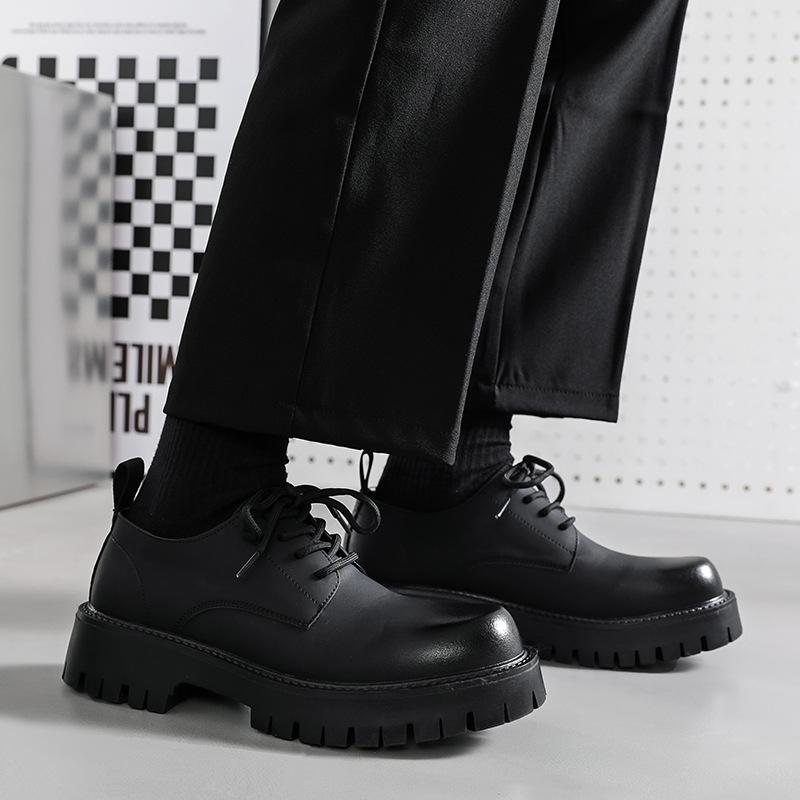 Big Upturned Head Square Head Niche Leather Shoes Platform Heightening Heel Versatile British Derby Shoes Hairstylist Men's Shoes Tide 4135-R