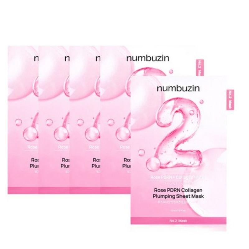 Numbuzin No.2 Rose PDRN Collagen Plumping Sheet Mask Hydrating Firming Mask 33ml x 5 Sheets
