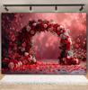 February 14 Valentine's Day Photography Backdrop Red Rose Arched Heart Flowers Romantic Wedding Bridal Shower Photo Background