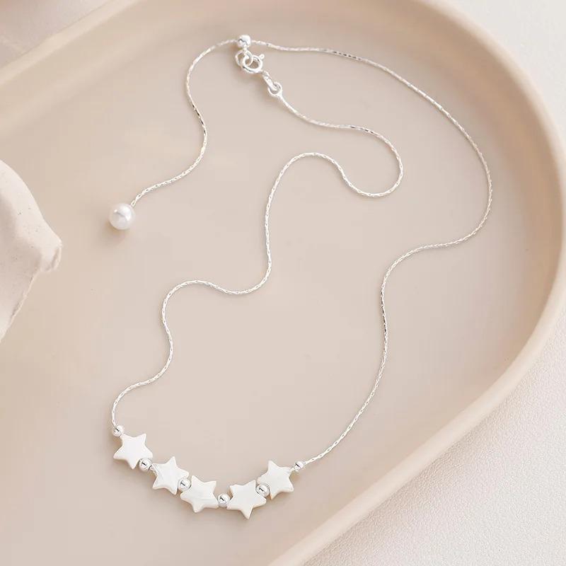 925 Silver Necklace Cute Five Pointed Star Smile Dimple Pendant for Women Girl Jewelry Gift