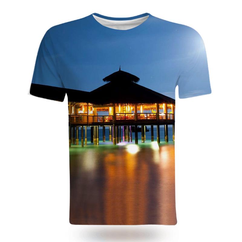 Coastal Natural Scenery Graphic T-shirts Summer Style 3D Print Casual Interesting Short Sleeve Men's T-shirts