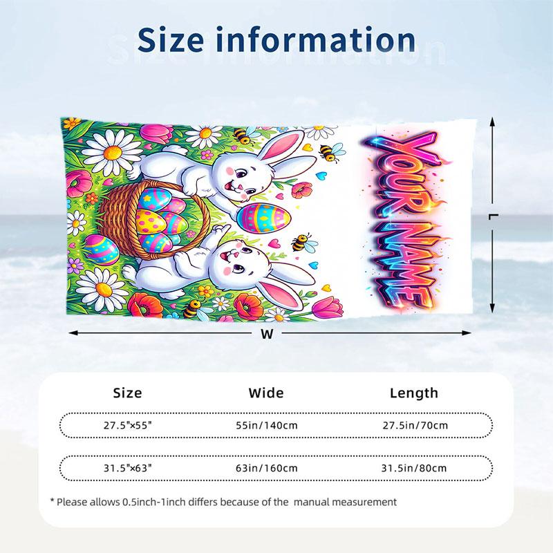 Easter Bunny Theme Beach Towel Personalized Custom Name & Text Soft Quick Dry Beach Towel for Swimming Travel