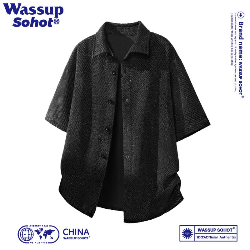 Wassup Sohot Men's American Retro Textured Short Sleeve Shirt