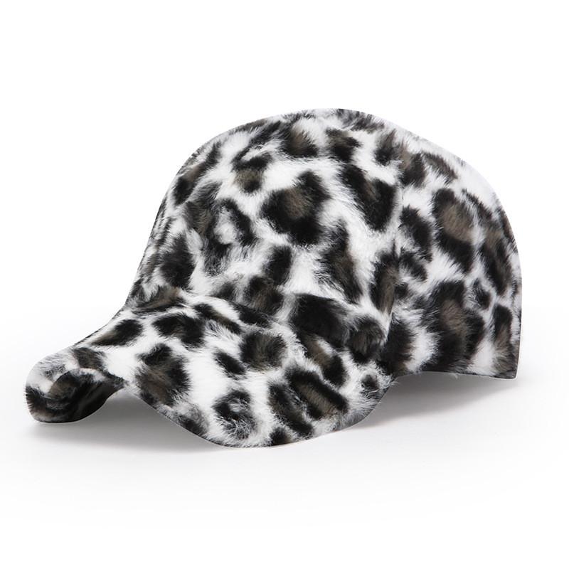 Leopard Print Plush Baseball Cap Winter Warm Hat For Women