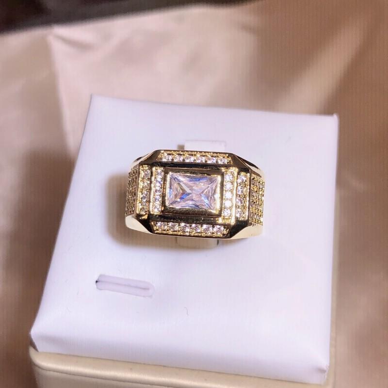 2026 Electroplated Gold Color-preserving Rectangular Diamond Luxury Large Diamond Ring Men's Ring Luxury Full Diamond Men's Ring