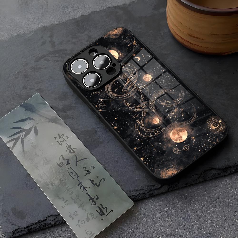 Glitter Bling Stars Moon Phone Case Tempered Glass For IPhone 13 17 14 16 12 15 11 Pro XS Max Plus Mini X XR SE2020 Coque