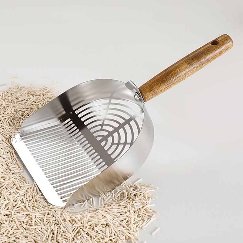 Katzenstreuschaufel aus Edelstahl Langlebige Langstiel-Katzenschaufel Stabile Maschenschaufel Streufilter Haustierreinigungswerkzeuge