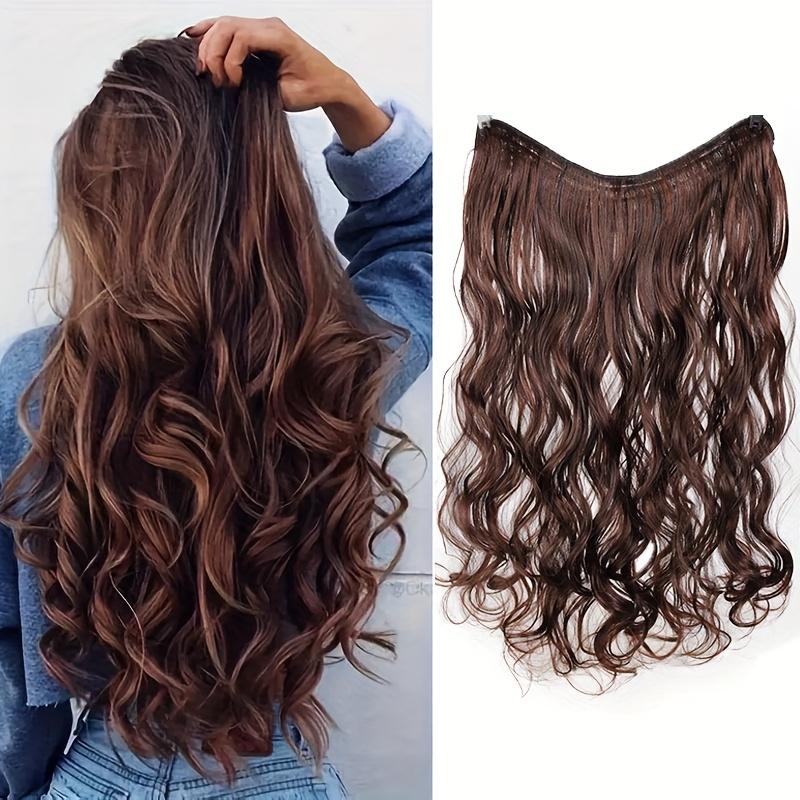 

Aosiwig Synthetic Long Wavy Hair One-pieces Clip in Hair Extensions Hairpieces for Women Fake Flase Black Brown Hair Pieces 20Inch(50CM) темно-коричневого кольору