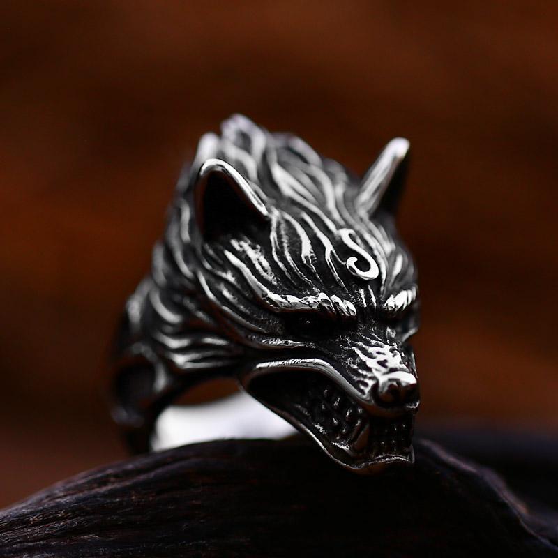 Beier Neues Design Vintage Cool Nordisch Wikinger Wolf Ring Mit Geschäft Hohe Qualität Edelstahl Tier Ring Für Männer Modeschmuck