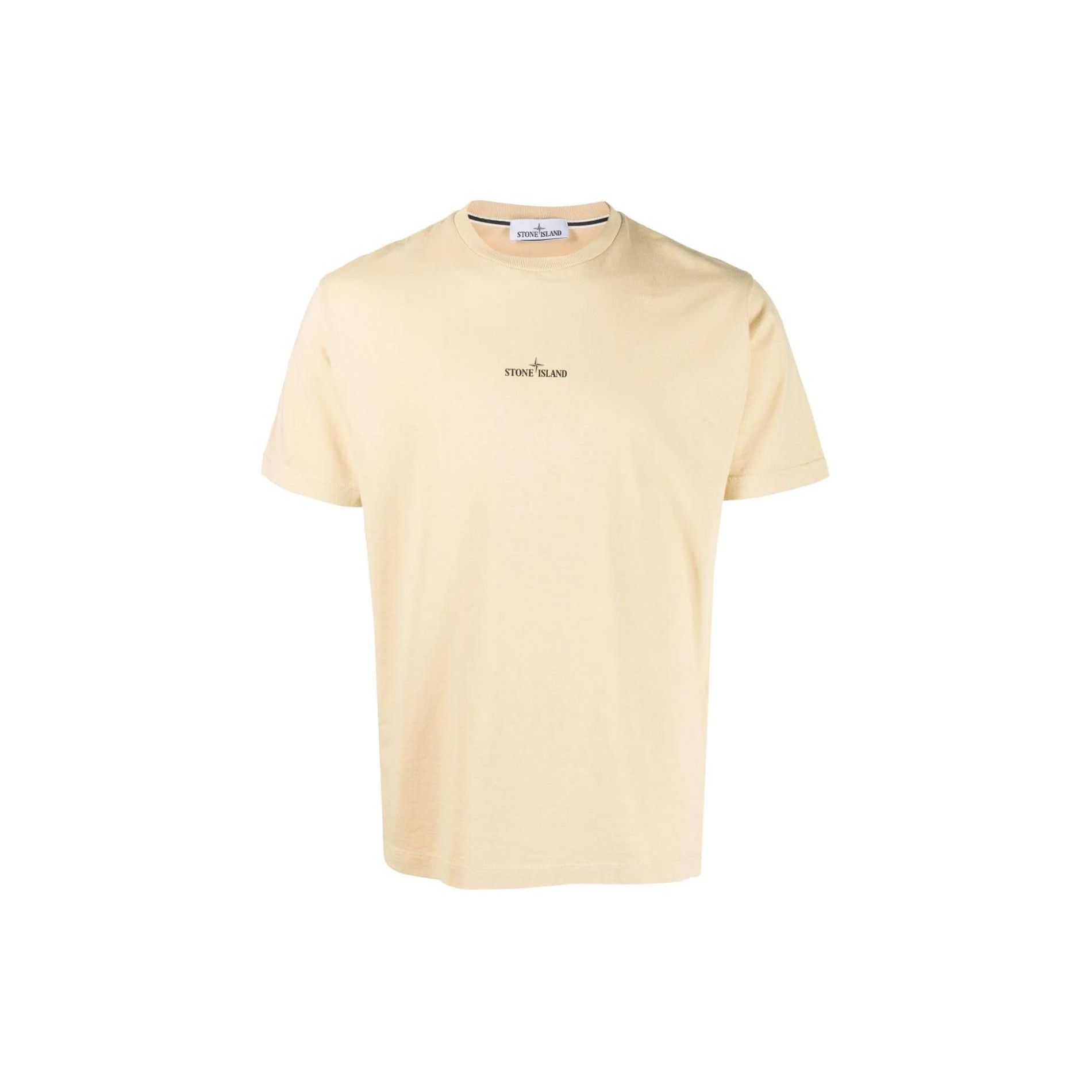 Stone Island Logo Print Round Neck Short Sleeve T-Shirt Men Tops Light-Yellow 79152NS82-V0091 M