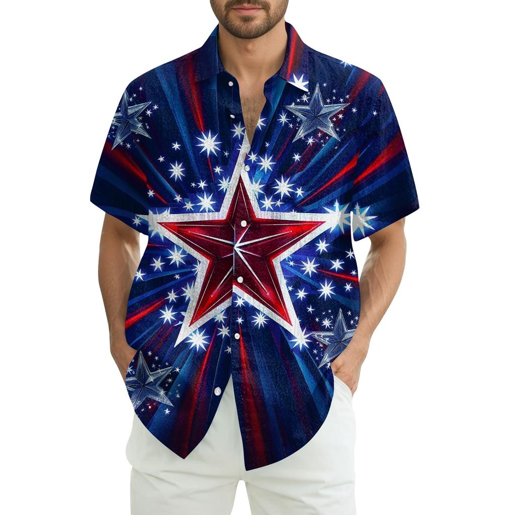 Męska koszula codzienna z nadrukiem na Dzień Niepodległości z krótkim rękawem