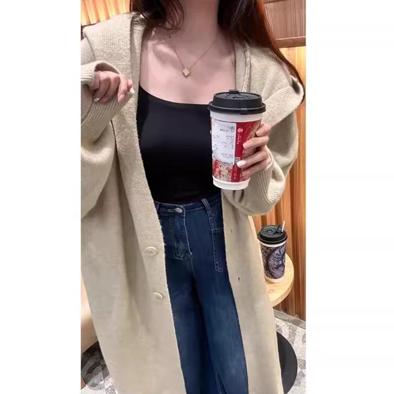 Korean Style Hooded Knit Cardigan: Long, Loose, Slimming Outerwear for Spring/Summer