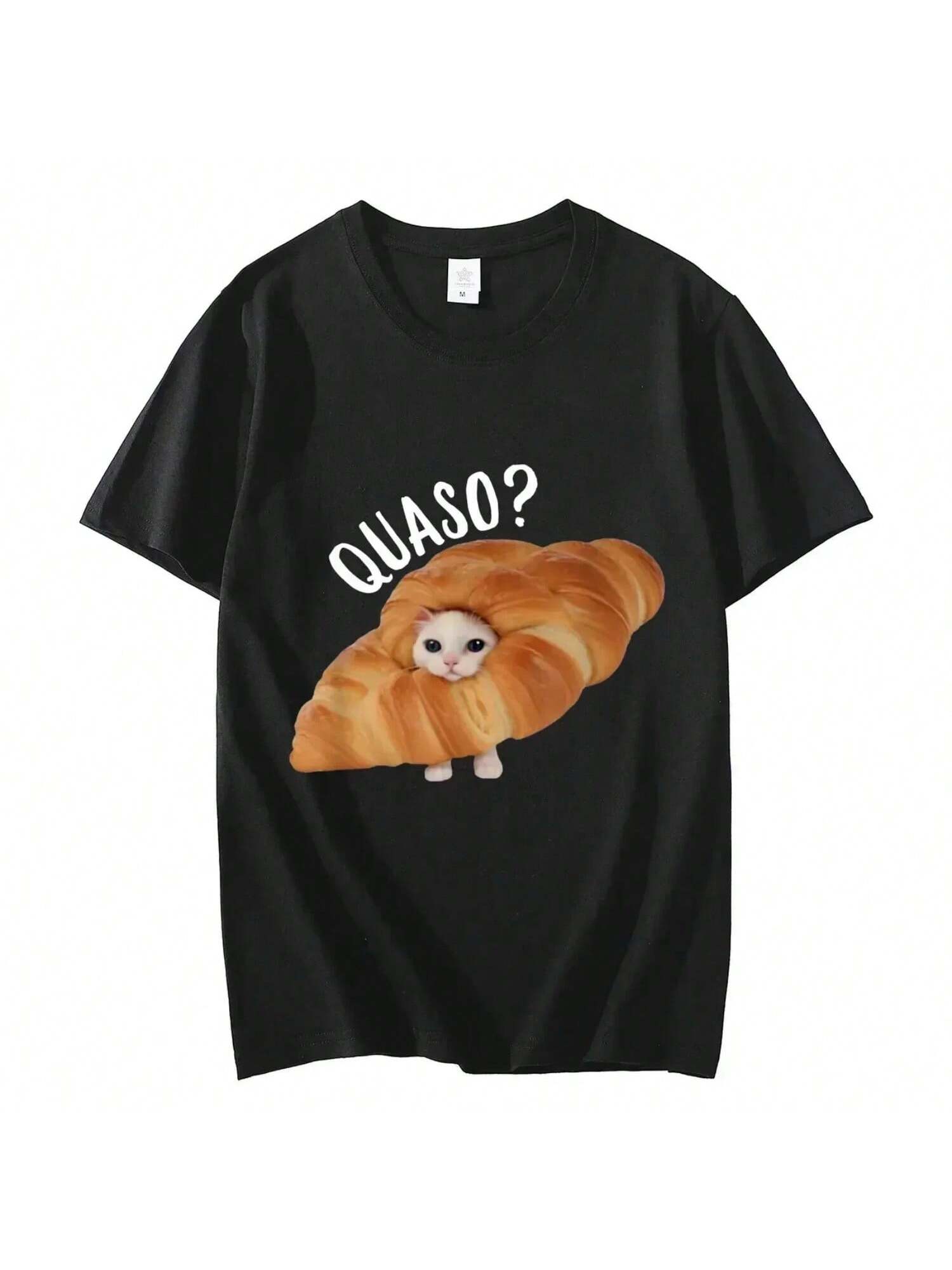 Funny Croissant Cat Meme Graphic Wo unisex T Shirts High Street Fashion Short Sleeve Wo unisex T-Shirt Unisex T-Shirts S разноцветный
