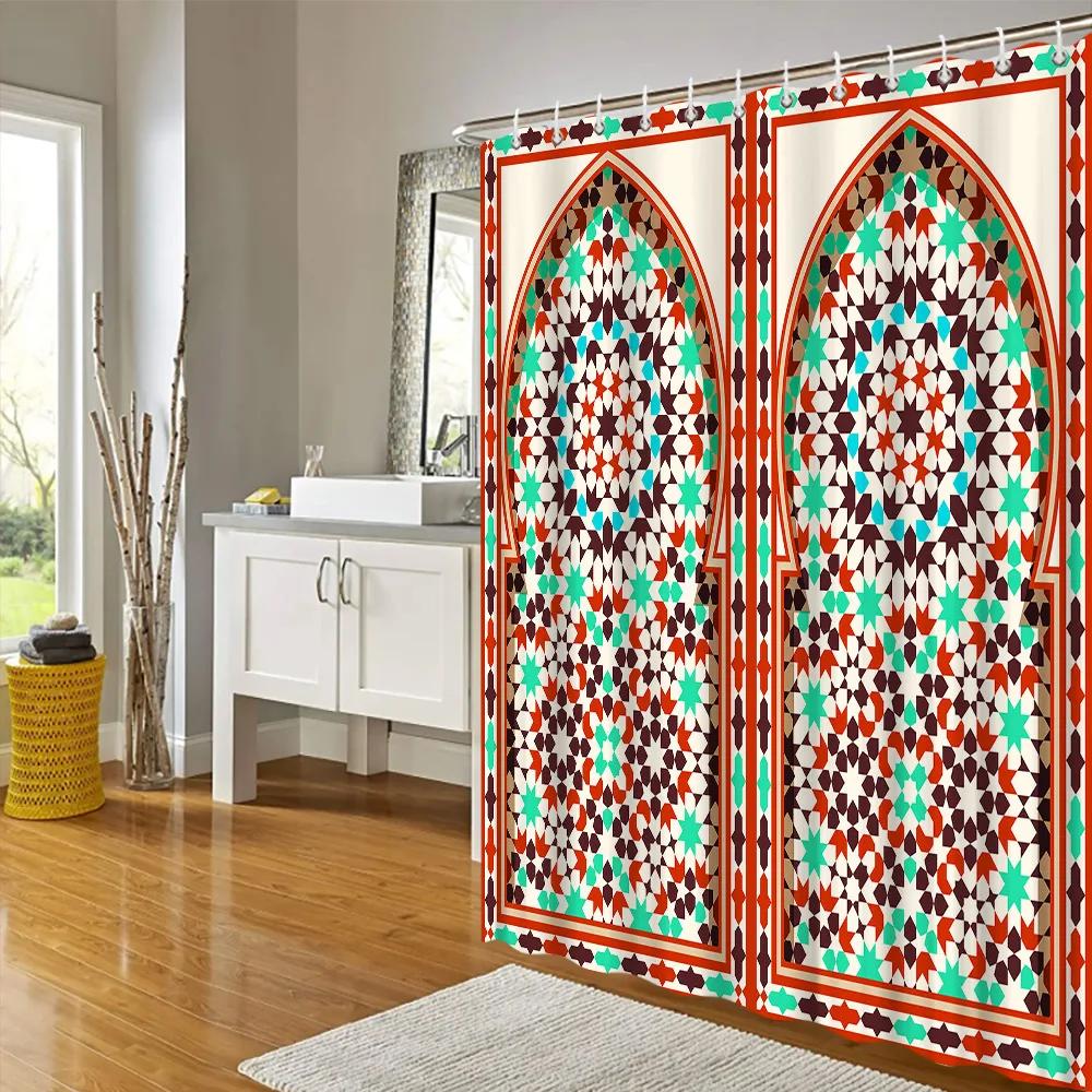 Arco Arabo Marocco Porte Antiche Tenda da Doccia Legno Vecchio Vintage Fattoria Porta Camera da Letto Tende con Motivo Porta Arredamento Bagno