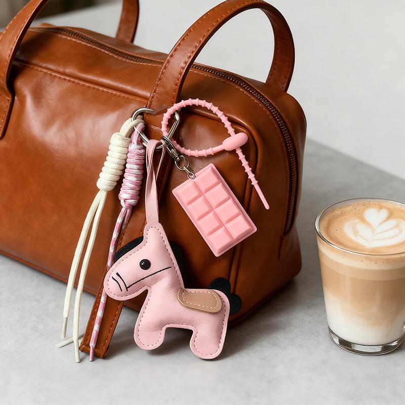 3d Cute Animal Keychain Creative Little Horse-shaped Bag Charm Horse Year Mascot Decoration Woven Rope Chocolate Keychain Gift
