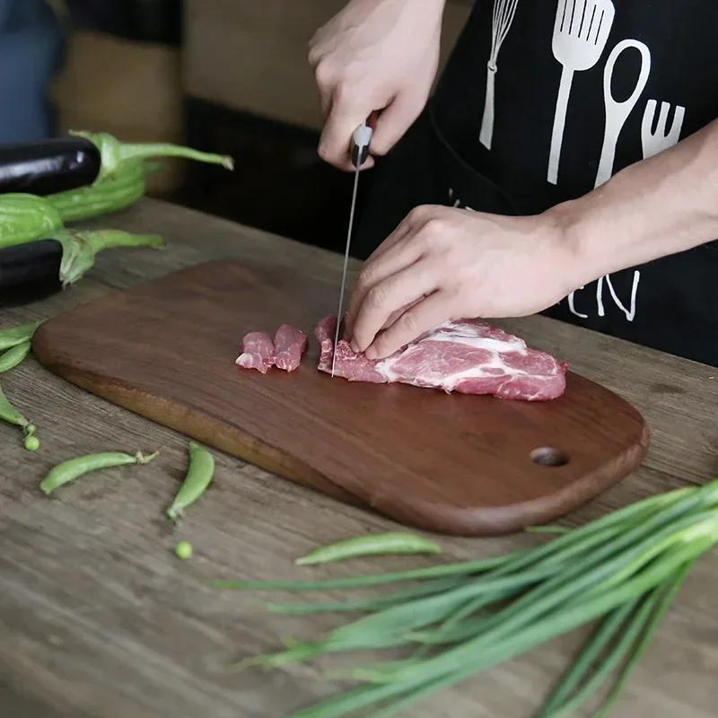 Solid Wood Chopping Boards with Handle, Cutting Board, Black Walnut Fruit Cutting Board, Western Restaurant Bread Board