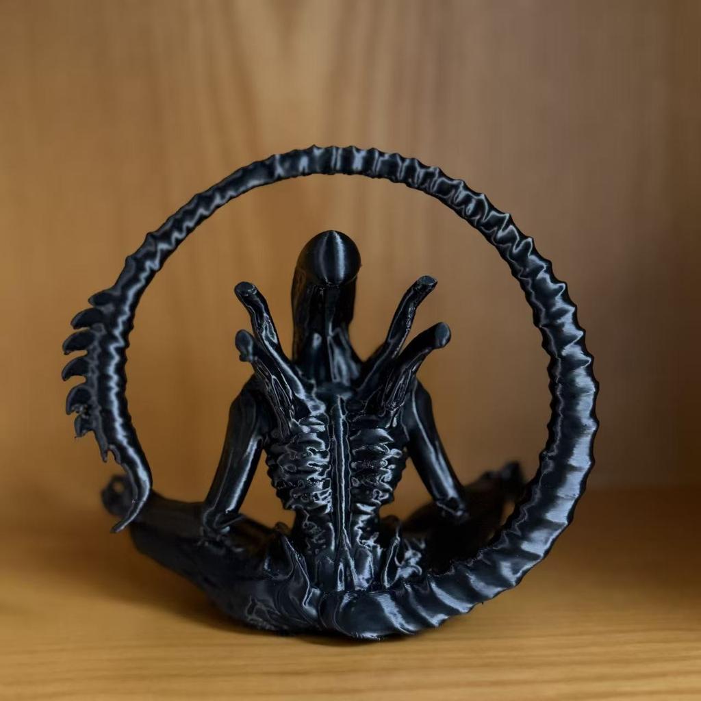 1 Piece of Black Alien Figurine in Meditation, 3D Printed with Creative Design to Create a Personalized Atmosphere,