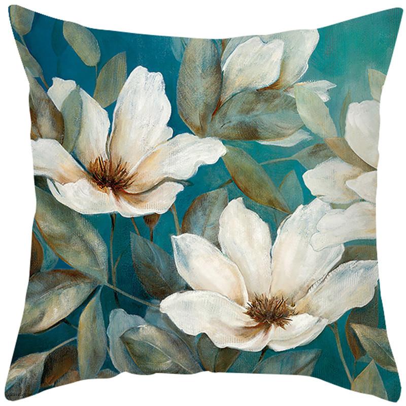 45x45cm Blaue Blume und Vogel Druck Quadratischer Kissenbezug Sofa Büro Heimdeko