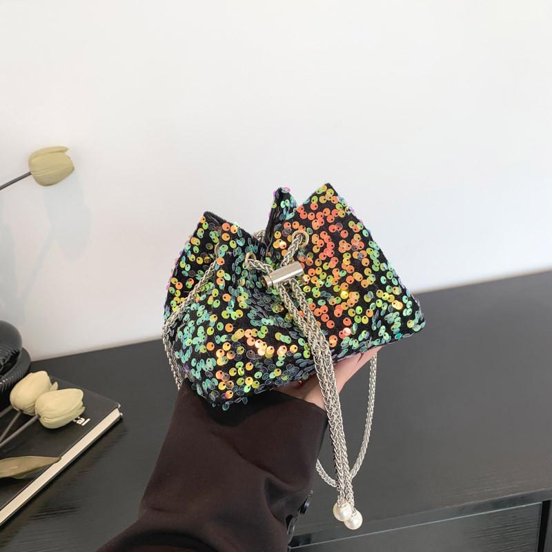 Stylish Bucket Bag With Shimmering Sequins In Black Purple Green Or Colorful Options