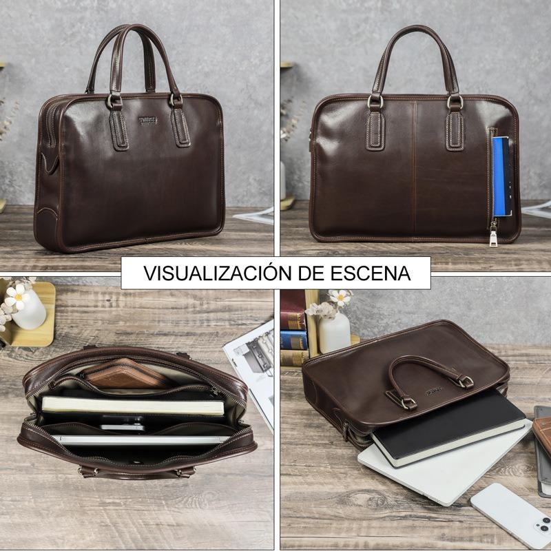 Men Full Grain Waxed Leather Briefcase Fits 14 Inch Laptop Business