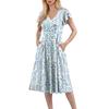 A Casual And Fashionable V-Neck Short-Sleeved Medium-Length Dress With Floral Prints For Women