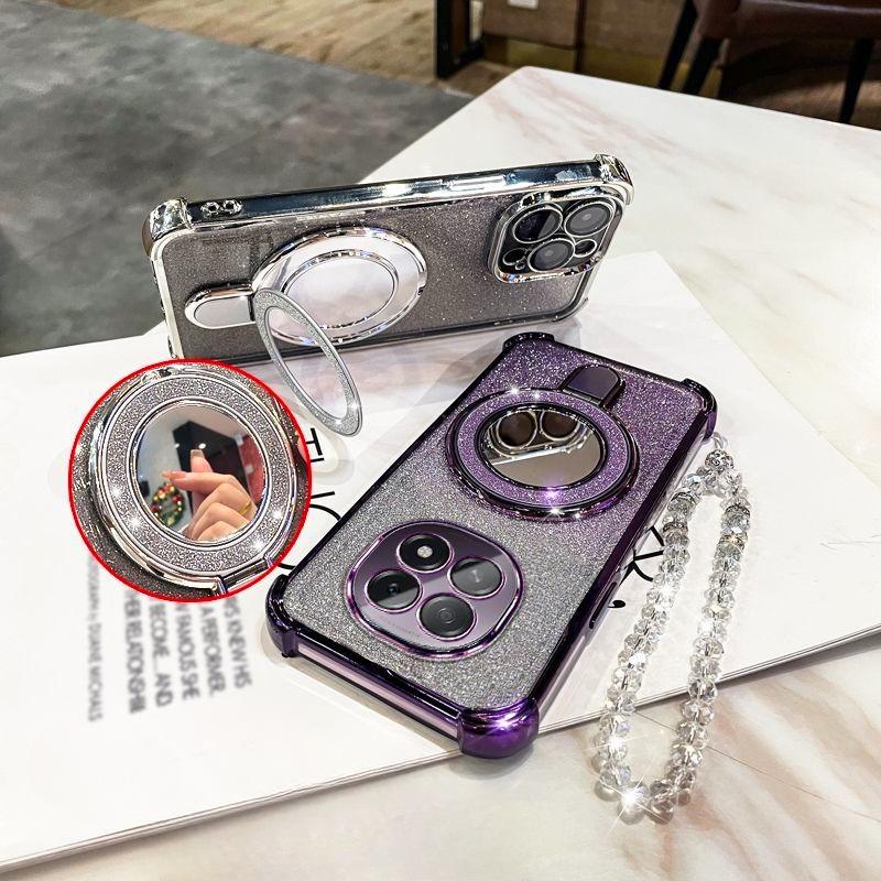 Glitter Mirror Holder Bracelet Phone Case For Samsung Galaxy Note 20 Ultra Note 10 Plus Soft Silicone Shockproof Stand Cover