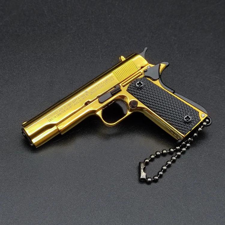 1:3 Metal Gold M1911 Colt Toy Gun Model FakeGun Mini Alloy Keychain Look Real Collection Pubg Prop Birthday Hanging Gift For Boy