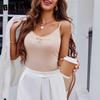 Mote Casual Sommer Ensfarget Trykk Tynn Skulderstropp Blonde Strikk Ermeløs U-Hals Slim Vest for Dame