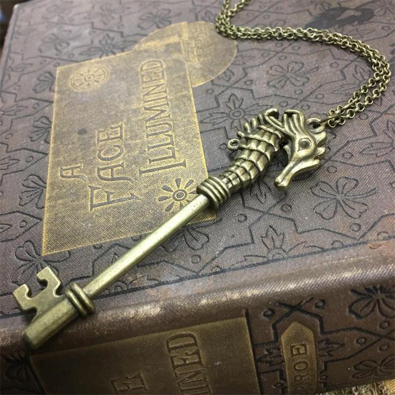 Hot Selling Seahorse Key Charm Pendant - Bronze Silver Color Necklace - Vintage Locket Style Accessories Jewelry