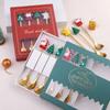4pcs Christmas Spoons Forks with Gift Box Coffee Spoon Tea Stirring Spoon Xmas