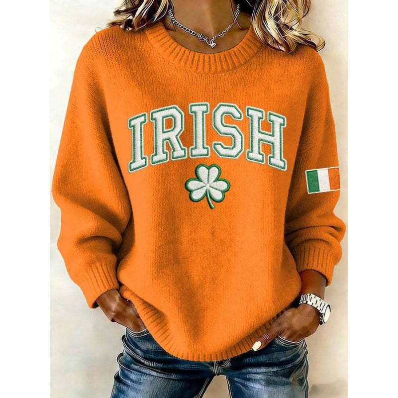 2026 Womens Oversized Knit-Style Crewneck Sweatshirt With 3D Clover Print Thick Warm Streetwear Top