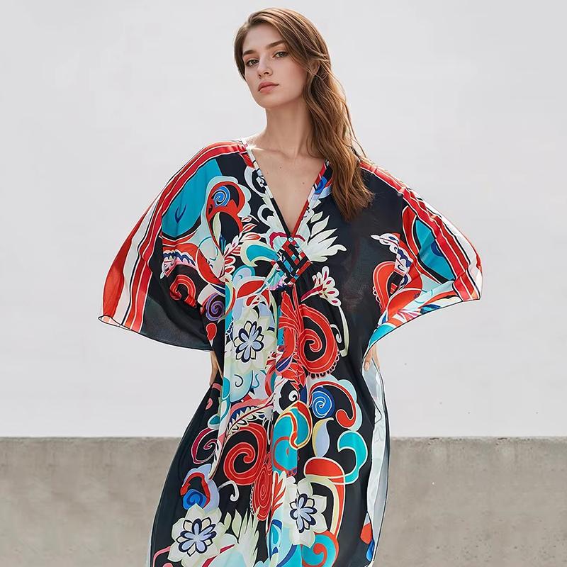 Xitao Bat Wing Sleeve Print Casual Dress GJ1178