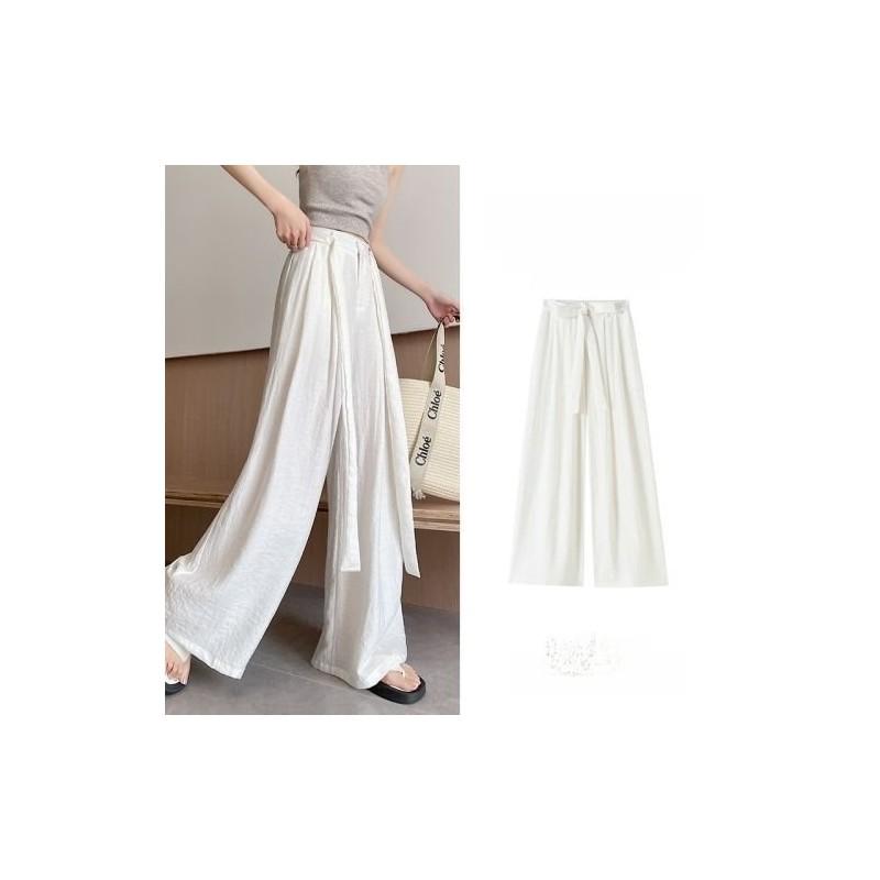 Womens Casual Wide Leg Pants With White Strap Design For Summer Comfort