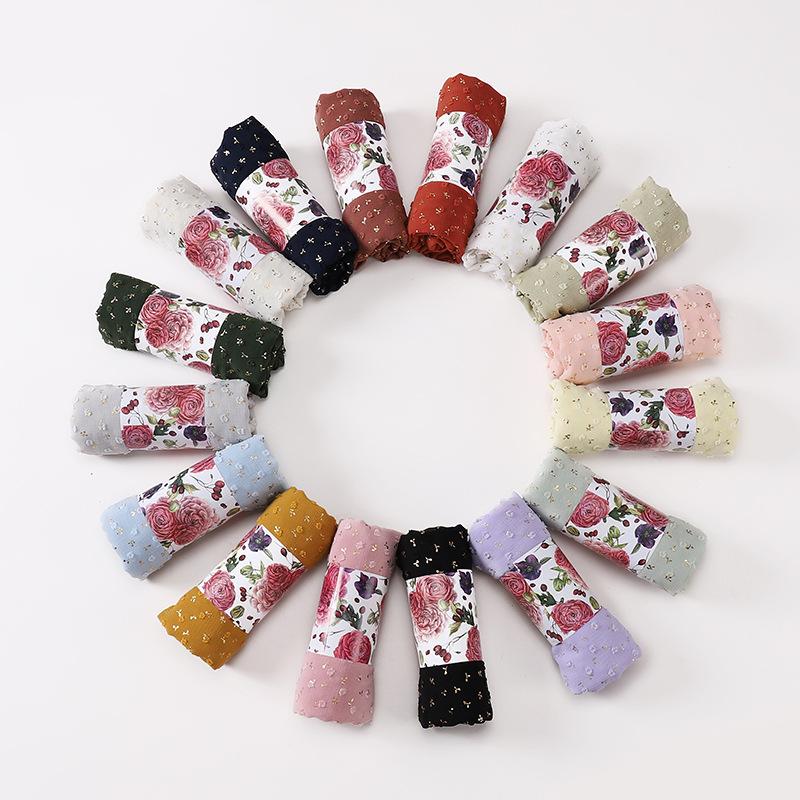 Bubble Pearl Scarf Stamping Chiffon Hijabs For Women Plain  Head Hijab Wrap Solid Shawls Headband Foulard Femme Muslim Hijab