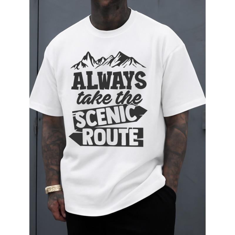 European Size Men'S White Summer T-Shirt Featuring a Scenic Route Adventure Design. Great for Casual Wear, This Cool And Humorous Shirt