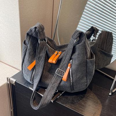 Umhängetasche aus Denim-Stoff, vielseitige, einfache Canvas-Tasche, lässig, große Kapazität, diagonale Umhängetasche für Damen