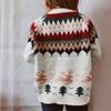 Women's New Year's Christmas Sweater with Thick Shoulder Sleeves, Reindeer Christmas Tree Gold Thread Pullover Sweater 3504