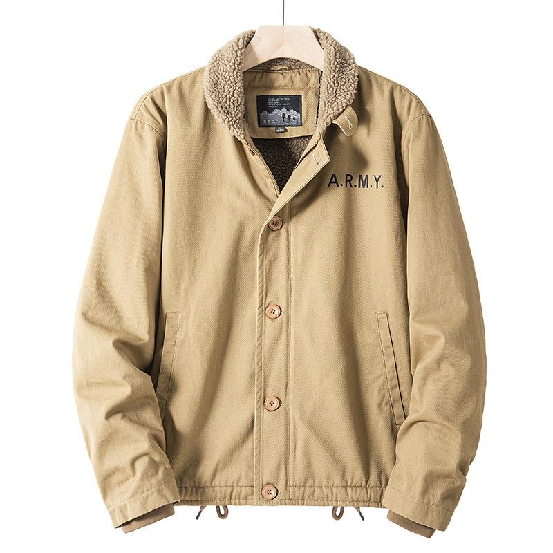 Abrigo militar de algodón con solapa gruesa de terciopelo de invierno para hombre Abrigo de algodón de terciopelo de cordero suelto para hombre