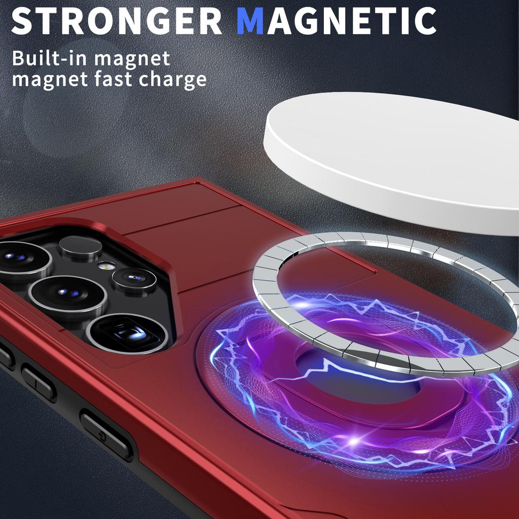For Samsung Galaxy S25 Ultra Magnetic Case Slide Camshield TPU + PC Kickstand Phone Cover