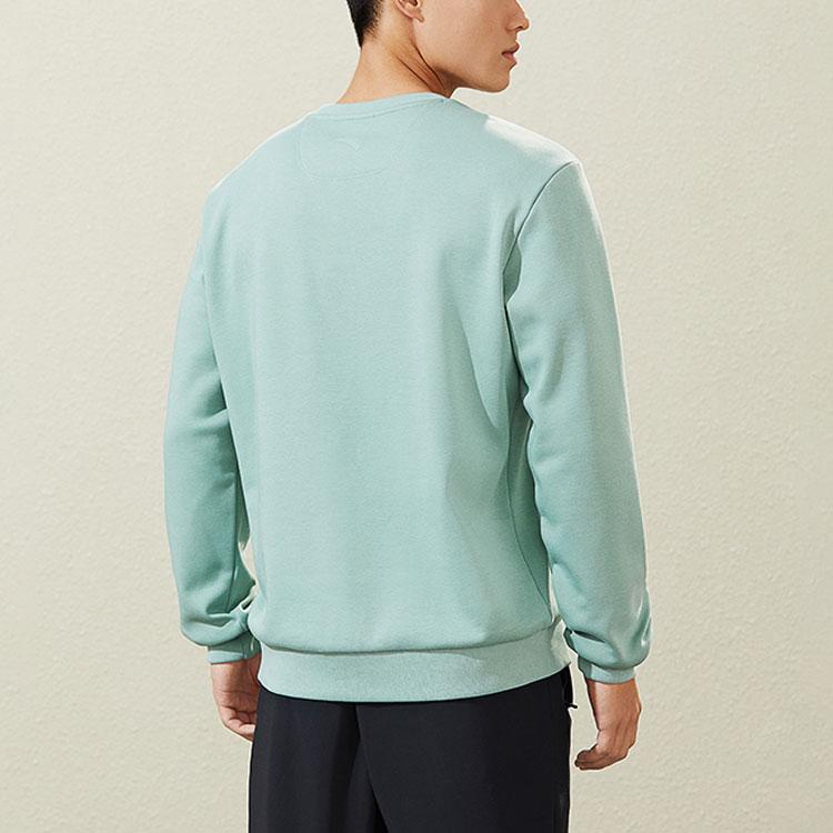 Anta Training Series Solid Color Print Logo Pullover Casual Sport Fleece Sweatshirt Men Tops Green 152247702-2